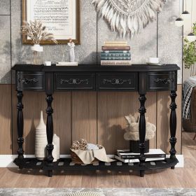 52''Modern and Contemporary Curved Console Table Sofa Table Entryway Table for Hallway Living Room with 4 Drawers and 1 Shelf (Material: MDF, Color: Black)