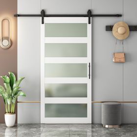 Glass Sliding MDF Barn Door with  Sliding Door Hardware Kit, 5 Tempered Frosted Glass, Slab Inside Covered with Water-Proof PVC Surface (size: 38 in x 84 in)