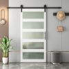 Glass Sliding MDF Barn Door with  Sliding Door Hardware Kit, 5 Tempered Frosted Glass, Slab Inside Covered with Water-Proof PVC Surface