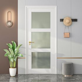 3-Lite French Interior Tempered Frosted Glass Door Slab for Pantry Doors, French & Pocket Doors, Solid Core Interior Door w/o Hardware Kit (size: 30 in x 80 in)