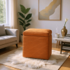 Brown Linen-Textured Storage Ottoman with Black Rubber Feet Ã¢â‚¬â€œ Compact Square Seat with Hidden Storage, 42Ãƒâ€”42Ãƒâ€”44cm