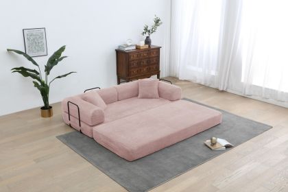 Convertible Sleeper Sofa Bed, Corduroy Folding Sofa Bed with Fixed-Shape Frame, Fold Out Floor Mattress Couch, Lazy Compression Sofa for Living Room, (Color: pink)