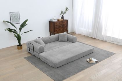 Sleeper Sofa with Pillow,Comfy Foldable Sofa Bed Compressed Sofa in Box, Convertible Sofa Bed for Living Room Bedroom Lounge Studio, Comfy High Densi (Color: Light Gray)