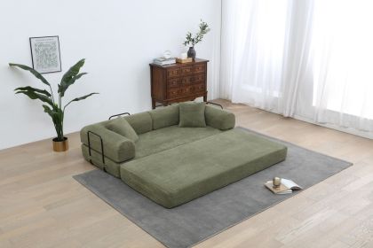 Sleeper Sofa with Pillow,Comfy Foldable Sofa Bed Compressed Sofa in Box, Convertible Sofa Bed for Living Room Bedroom Lounge Studio, Comfy High Densi (Color: Light green)