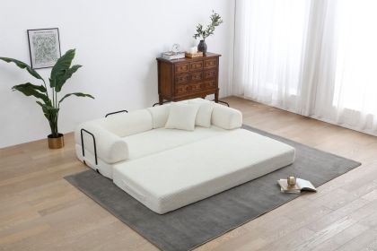 Sleeper Sofa with Pillow,Comfy Foldable Sofa Bed Compressed Sofa in Box, Convertible Sofa Bed for Living Room Bedroom Lounge Studio, Comfy High Densi (Color: Creamy white)