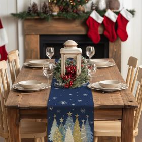 Christmas Table Runner 13x72 Inch, Xmas Trees Snowflakes Winter Holiday Decorative Farmhouse Table Decorations for Kitchen Dinning, Indoor Outdoor Di (Color: Blue)