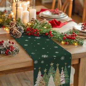 Christmas Table Runner 13x72 Inch, Xmas Trees Snowflakes Winter Holiday Decorative Farmhouse Table Decorations for Kitchen Dinning, Indoor Outdoor Di (Color: green)