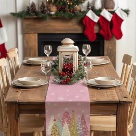 Christmas Table Runner 13x72 Inch, Xmas Trees Snowflakes Winter Holiday Decorative Farmhouse Table Decorations for Kitchen Dinning, Indoor Outdoor Di (Color: pink)