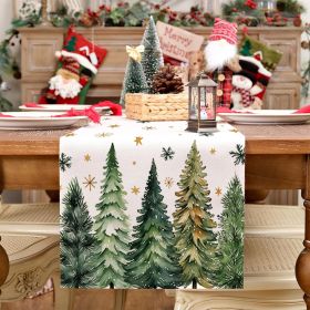 Christmas Table Runner 13x72 Inch, Xmas Trees Snowflakes Winter Holiday Decorative Farmhouse Table Decorations for Kitchen Dinning, Indoor Outdoor Di (Color: Light green)
