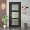 French Interior Door, 3 Lite Frosted Glass Panel for Closet & Bathroom, Single Pre-Finished Slab Door, MDF, Black Primed