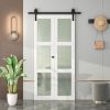 Bi-Fold Sliding Barn Door, 3-Lite Tempered Frosted Glass Closet Door, 3.3 FT Sliding Door Hardware Kit, Pre-Drilled for Easy Assembly