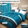 9-Piece Turquoise Swirl Bedding & Curtain Set (Queen/King/Cal King) - Quilted Microfiber Bedspread + Sheer Curtains