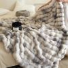 Ultra Soft Luxury Fluffy Faux Rabbit Fur Throw Blanket, Thick Warm Bubble Throw for Bed, Cozy Plush Reversible Blankets for Couch, Chair, Sofa
