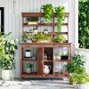 66" Large Outdoor Farmhouse Wooden Potting Bench Table, Garden Workstation with 2 Drawers, Cabinet and Open Shelves for Backyard, Mudroom