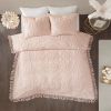 Romantic Boho Chic Tufted Cotton Chenille Medallion Fringe Coverlet Set, Blush