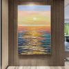 Hand Painted Oil Painting Large Sunset Seascape Oil Painting on Canvas Original Abstract Yellow Beach Landscape Painting Textured Wall Art Living Roo