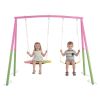 Swing Set for Backyard, 330lbs Swing Set with Heavy-Duty A-Frame Metal Outdoor Swing Stand, 1 Saucer Swing Seat & 1 Belt Swings Seat