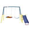 Swing Set for Backyard, 330lbs Swing Set with Heavy-Duty A-Frame Metal Outdoor Swing Stand, 1 Saucer Swing Seat & 1 Belt Swings Seat