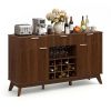 Wine Bar Cabinet with Adjustable Shelves and 2 Doors 3 Glass Holders for Kitchen