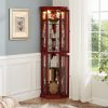 Corner Curio Cabinet Lighted Corner Display, Glass Display Shelf Shelving Bar cabinet with Tempered Glass Door, Bar Cabinet,Cabinet with Adjustable S
