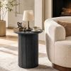 18" Round Fluted Side Table with Pedestal Drum Design and Non-Slip Foot Pads for Small Spaces