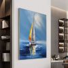 Hand Painted Oil Painting Large Abstract Sailboat Canvas Wall Art Modern Nautical Painting Blue Seascape Painting Abstract Sailboat Canvas Art,Living
