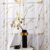 2PCS White Sheer Curtains Gold Foil Marble Print Rod Pocket Window Curtains, 52" W x 84" L