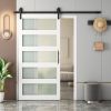 Glass Sliding MDF Barn Door with  Sliding Door Hardware Kit, 5 Tempered Frosted Glass, Slab Inside Covered with Water-Proof PVC Surface