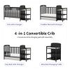 4-in-1 Convertible Baby Crib with Changing Table Combo, Wood Full Size Baby Crib, 4 Adjustable Heights, Non-Toxic Finishes