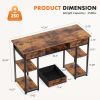Computer Desk Small Home Office Bedroom Writing Study PC Table with Storage Space Fabric Side Bag Headphone Hook Metal Frame Adjustable