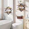 2 Pack Geometric Diamond Floating Wall Shelves, Industrial Wood and Metal Wall Mounted Display Racks