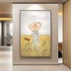 Handmade Oil Painting Nice Day Sky Sea Meadow Flowers Painting on Canvas Handmade Wall Art Original Oil Artwork for Home Living Room Bedroom Office D