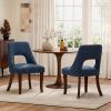 Cutout Back Counter Height Bar Stools Set of 2, Mid Century Chenille Upholstered Kitchen Island Stools with Solid Rubberwood Legs