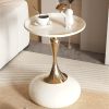 Modern Round Side Table White & Golden - Compact Metal Pedestal Accent Table with Round Top, Minimalist Bedside Table for Small-Space Furniture, Easy