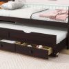 Twin Size Bed with Headboard,Footboard,Trundle and Three Storage Drawers,Twin Size Pine Wood Bed with Headboard,Footboard,Grey