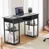 Computer Desk Small Home Office Bedroom Writing Study PC Table with Storage Space Fabric Side Bag Headphone Hook Metal Frame Adjustable
