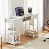 Computer Desk Small Home Office Bedroom Writing Study PC Table with Storage Space Fabric Side Bag Headphone Hook Metal Frame Adjustable