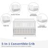 Baby Crib 5-in-1 Convertible, Wood Crib Converts to Toddler Bed, Daybed and Full-Size Bed, Non-Toxic Finishes