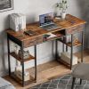 Computer Desk Small Home Office Bedroom Writing Study PC Table with Storage Space Fabric Side Bag Headphone Hook Metal Frame Adjustable