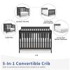 Baby Crib 5-in-1 Convertible, Wood Crib Converts to Toddler Bed, Daybed and Full-Size Bed, Non-Toxic Finishes