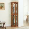 Corner Curio Cabinet Lighted Corner Display, Glass Display Shelf Shelving Bar cabinet with Tempered Glass Door, Bar Cabinet,Cabinet with Adjustable S