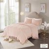 Romantic Boho Chic Tufted Cotton Chenille Medallion Fringe Coverlet Set, Blush