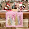 Christmas Table Runner 13x72 Inch, Xmas Trees Snowflakes Winter Holiday Decorative Farmhouse Table Decorations for Kitchen Dinning, Indoor Outdoor Di