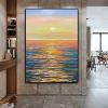 Hand Painted Oil Painting Large Sunset Seascape Oil Painting on Canvas Original Abstract Yellow Beach Landscape Painting Textured Wall Art Living Roo