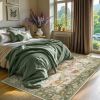 Botanical Birds 5x7 Washable Living Room Rug, Boho Green Bedroom Dining Room Rugs for Under Table, Large Vintage Indoor Floor Carpet for Home Office
