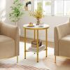 2-Tier Round Coffee Table with Storage Shelf Living Room Side Tables