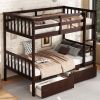 Twin Over Twin Rubber Wood Bunk Bed with 2 Drawers,Convertible into 2 Twin Beds,Twin Size Bunk Bed with Ladder and Safety Guardrails ,Grey