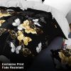 9-Piece Black & Gold Butterfly Bedding & Curtain Set (Queen/King/Cal King) - Quilted Microfiber Bedspread + Sheer Curtains