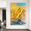 Handmade Large Golden Mountain Oil Painting;  Textured Acrylic Painting Modern Landscape Modern Wall Art Living Room Home Decor