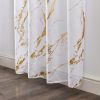 2PCS White Sheer Curtains Gold Foil Marble Print Rod Pocket Window Curtains, 52" W x 84" L
